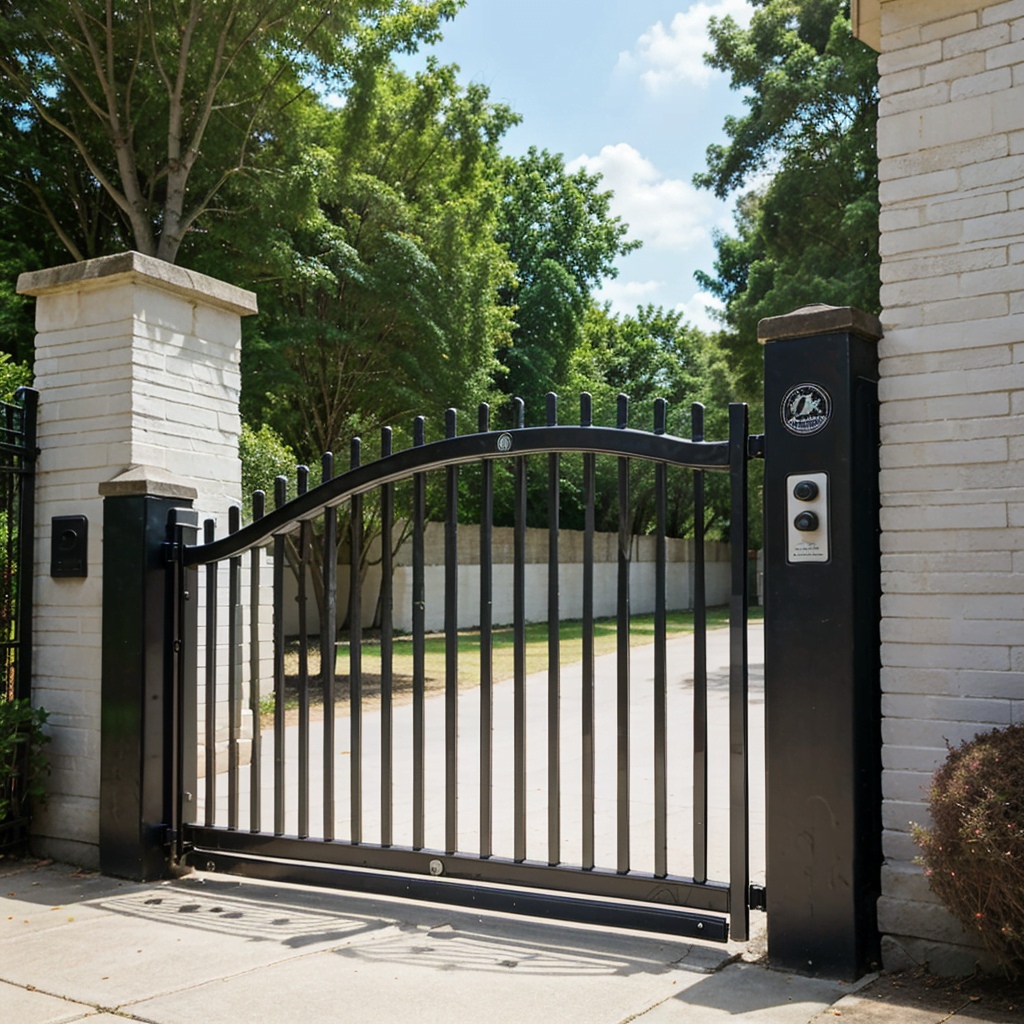 Commercial Swing Gate On White Brick Wall