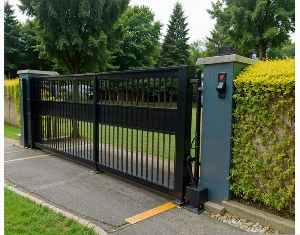 Residential Sliding Gate At Blue Wall